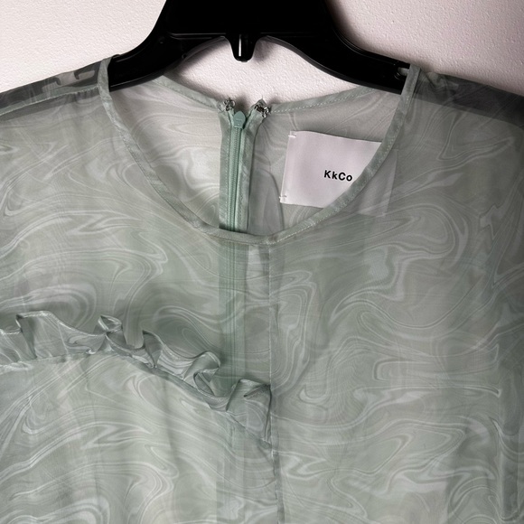 KkCo Nine Twenty-Seven Asymmetrical Ruffle Sheer Organza Dress Warped Moss - Picture 4 of 12